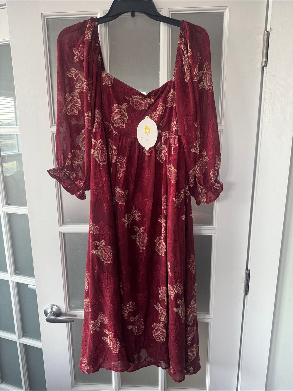 Women's Burgundy Floral Midi Dress